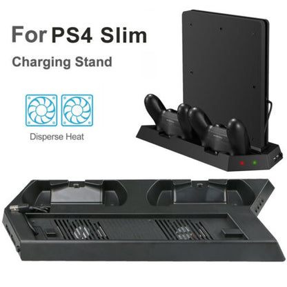 PS4 Console Ultra Thin Vertical Stand Charger with Dual Cooling Fan / 2 USB Charging Ports