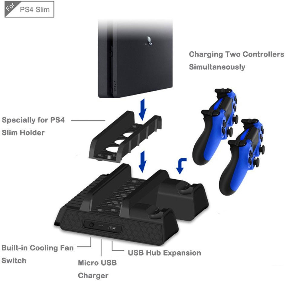 TP4-882 Vertical Stand with Cooling Fan Controller Cooler Dual Charging Station for Sony Playstation PS4/PS4 Slim/PS4 Pro