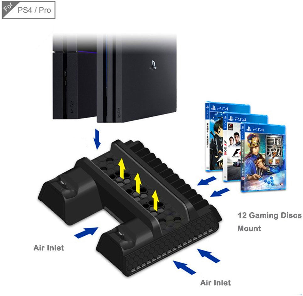 TP4-882 Vertical Stand with Cooling Fan Controller Cooler Dual Charging Station for Sony Playstation PS4/PS4 Slim/PS4 Pro