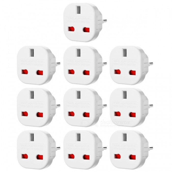 10Pcs/Set EU to UK AC Power Travel Adapter Plug Converter with Safety Shutter- White