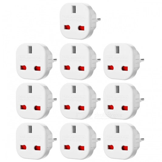 10Pcs/Set EU to UK AC Power Travel Adapter Plug Converter with Safety Shutter- White