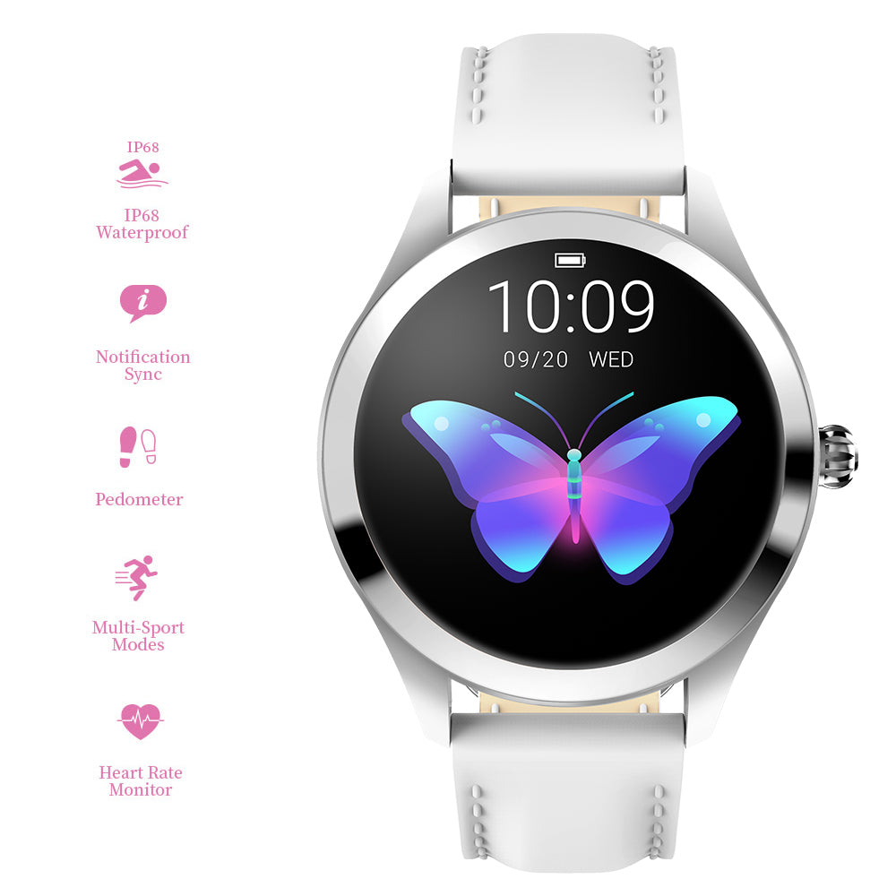 KW10 Bluetooth Women&#39;s Smart Watch IP68 Waterproof Support Heart Rate/Sleep Monitor with Leather Strap