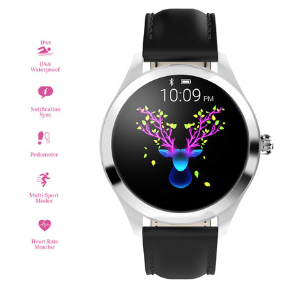 KW10 Bluetooth Women&#39;s Smart Watch IP68 Waterproof Support Heart Rate/Sleep Monitor with Leather Strap