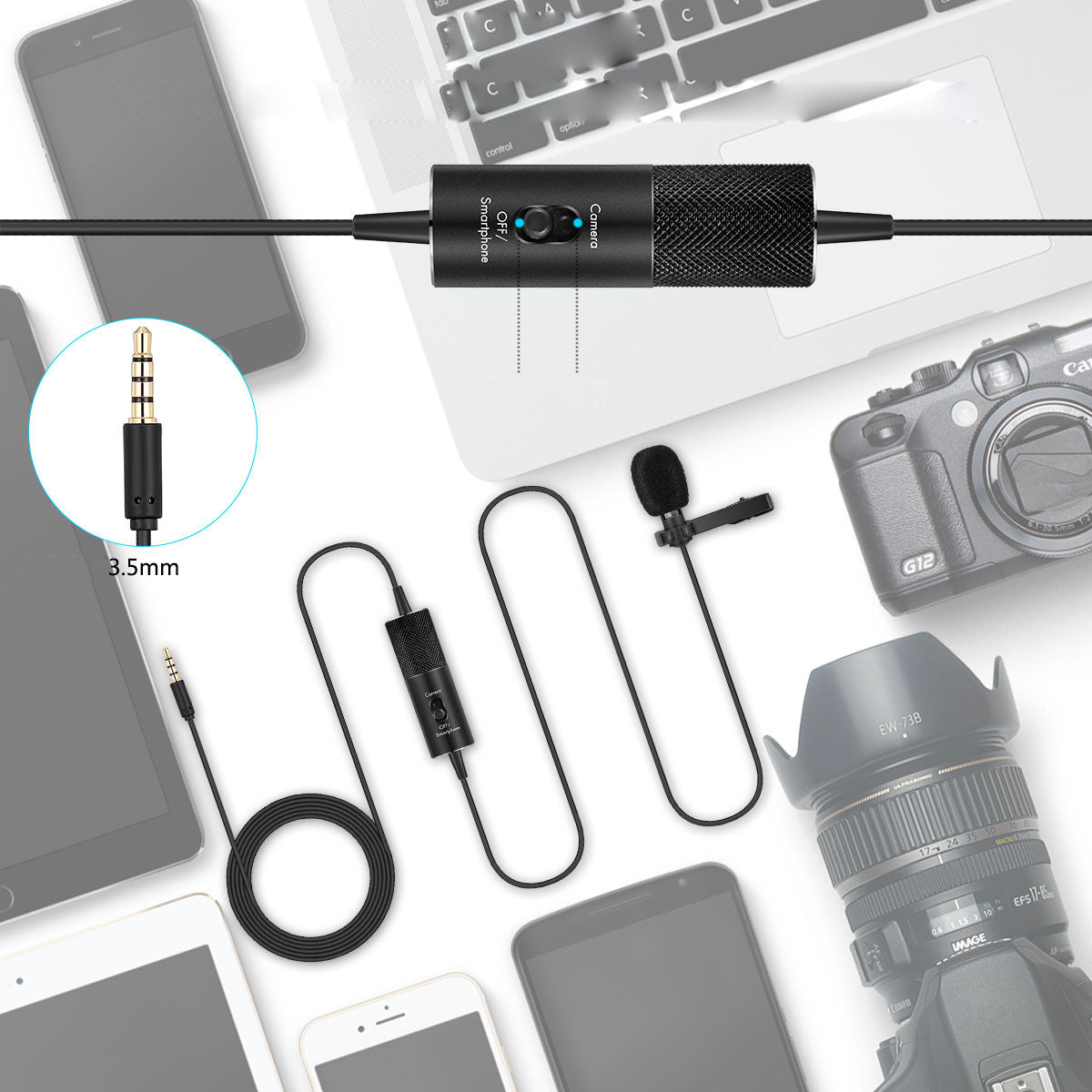 YANMAI R955S Lavalier Condenser Microphone 3.5mm Wired Mini Mic for Camera Mobile Phone Laptop - Black