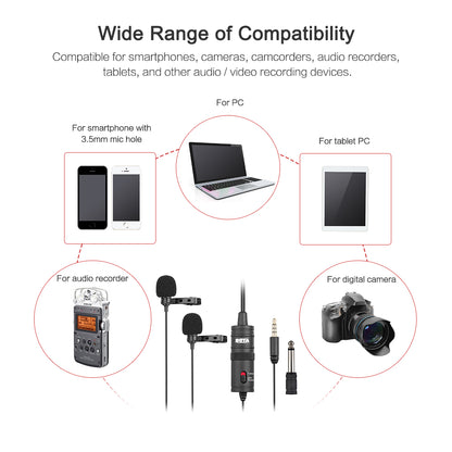 BOYA BY-M1DM Lavalier Microphone 4m Dual Omni-directional Clip-on Lapel Video Mic for iPhone Canon Nikon DSLR