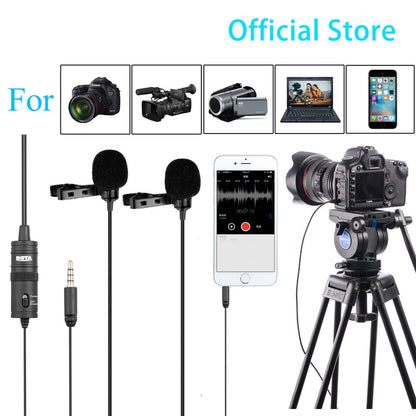 BOYA BY-M1DM Lavalier Microphone 4m Dual Omni-directional Clip-on Lapel Video Mic for iPhone Canon Nikon DSLR