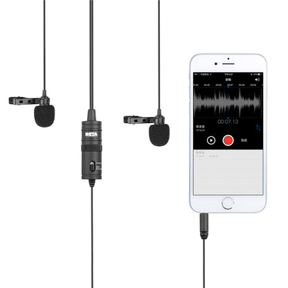 BOYA BY-M1DM Lavalier Microphone 4m Dual Omni-directional Clip-on Lapel Video Mic for iPhone Canon Nikon DSLR