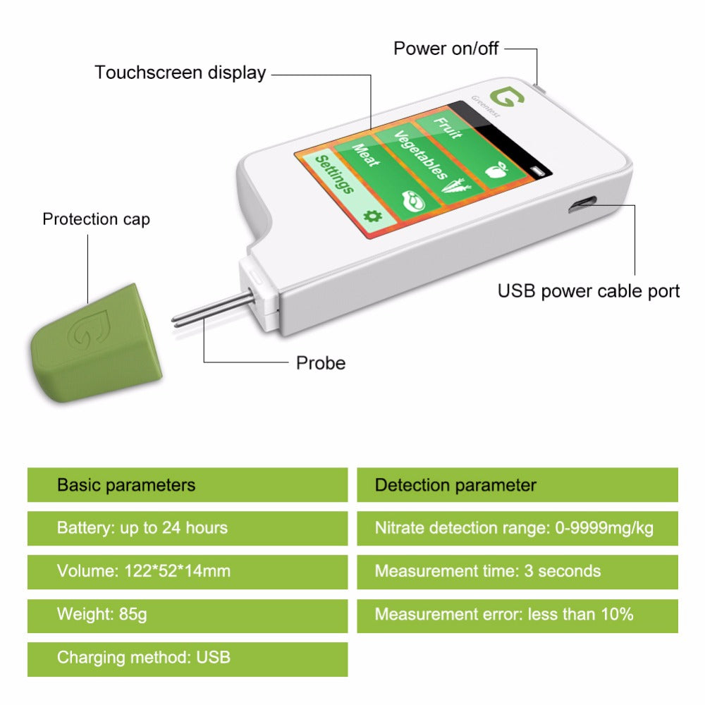 GREENTEST 2 Digital Food Nitrate Tester Fruit Vegetable Meat Nitrate Detection Safety - EU Plug