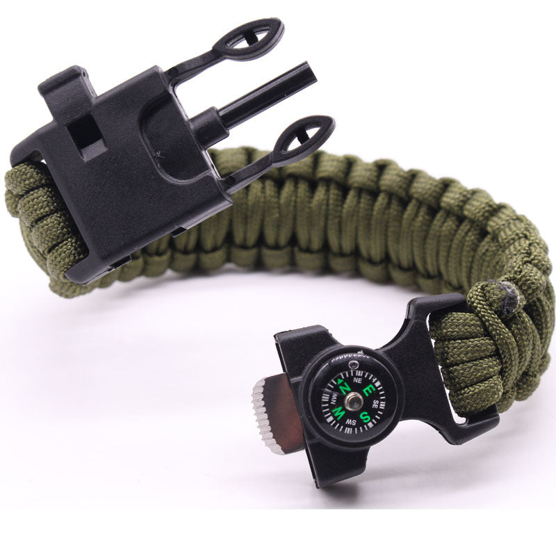 Whistle, Flintstone, Compass, Scraper, Reflective Strip Rope 5 in 1 Outdoor Survival Bracelet