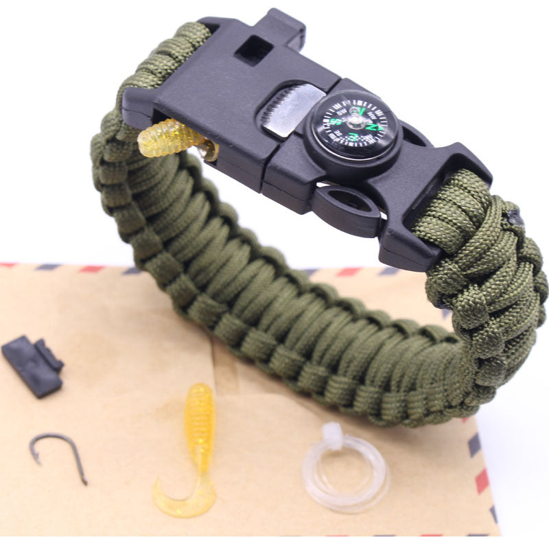 Whistle, Flintstone, Compass, Scraper, Reflective Strip Rope 5 in 1 Outdoor Survival Bracelet