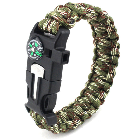 Whistle, Flintstone, Compass, Scraper, Reflective Strip Rope 5 in 1 Outdoor Survival Bracelet