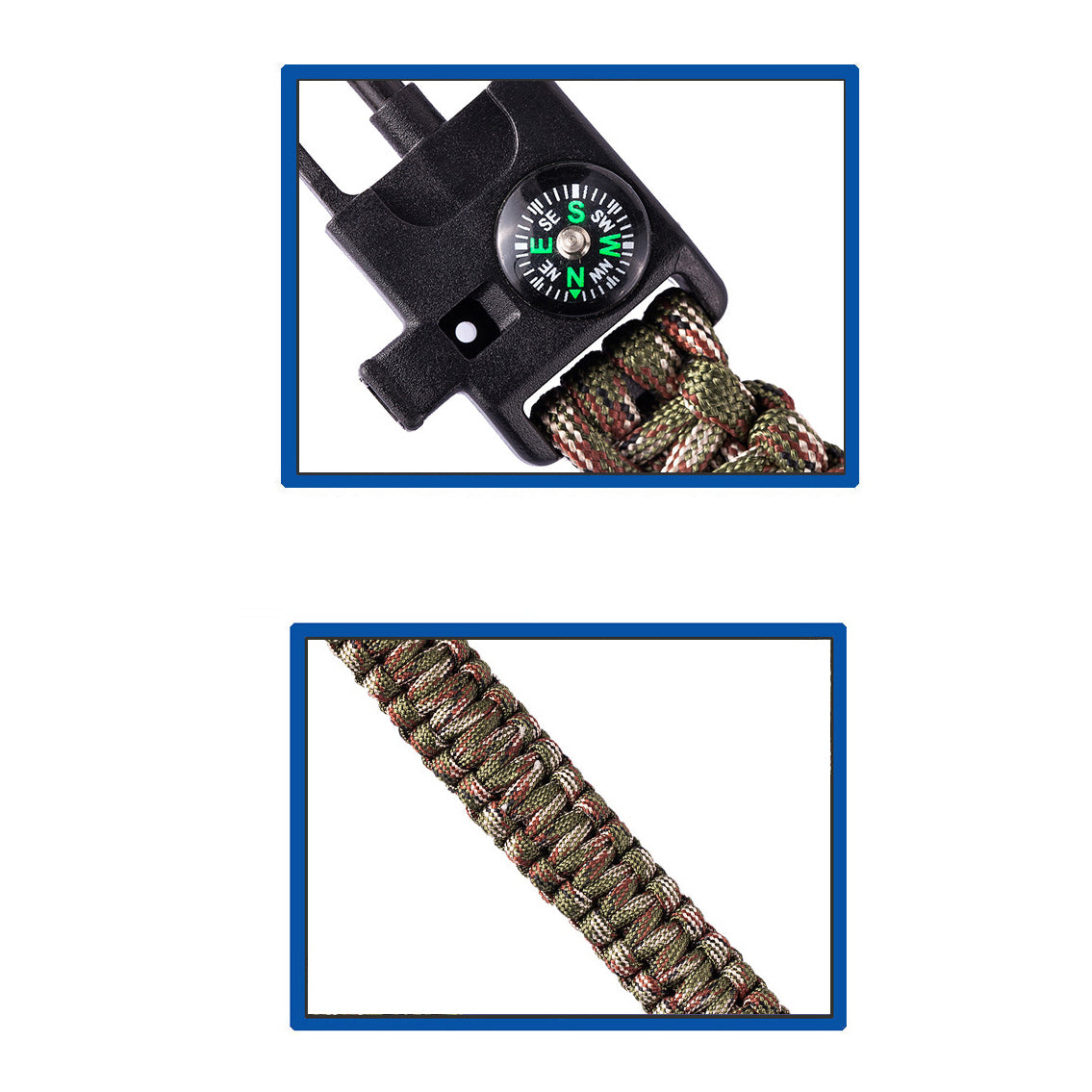 Whistle, Flintstone, Compass, Scraper, Reflective Strip Rope 5 in 1 Outdoor Survival Bracelet