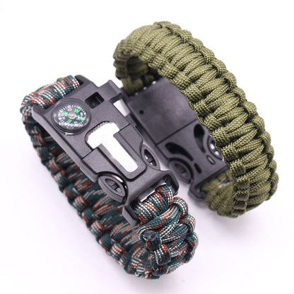 Whistle, Flintstone, Compass, Scraper, Reflective Strip Rope 5 in 1 Outdoor Survival Bracelet