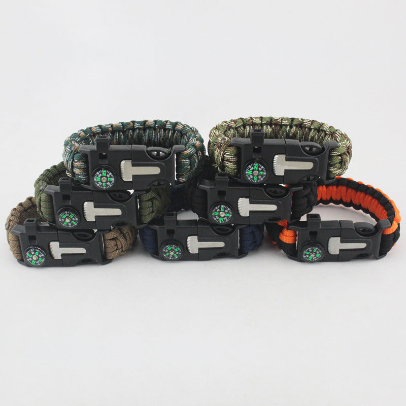 Whistle, Flintstone, Compass, Scraper, Reflective Strip Rope 5 in 1 Outdoor Survival Bracelet