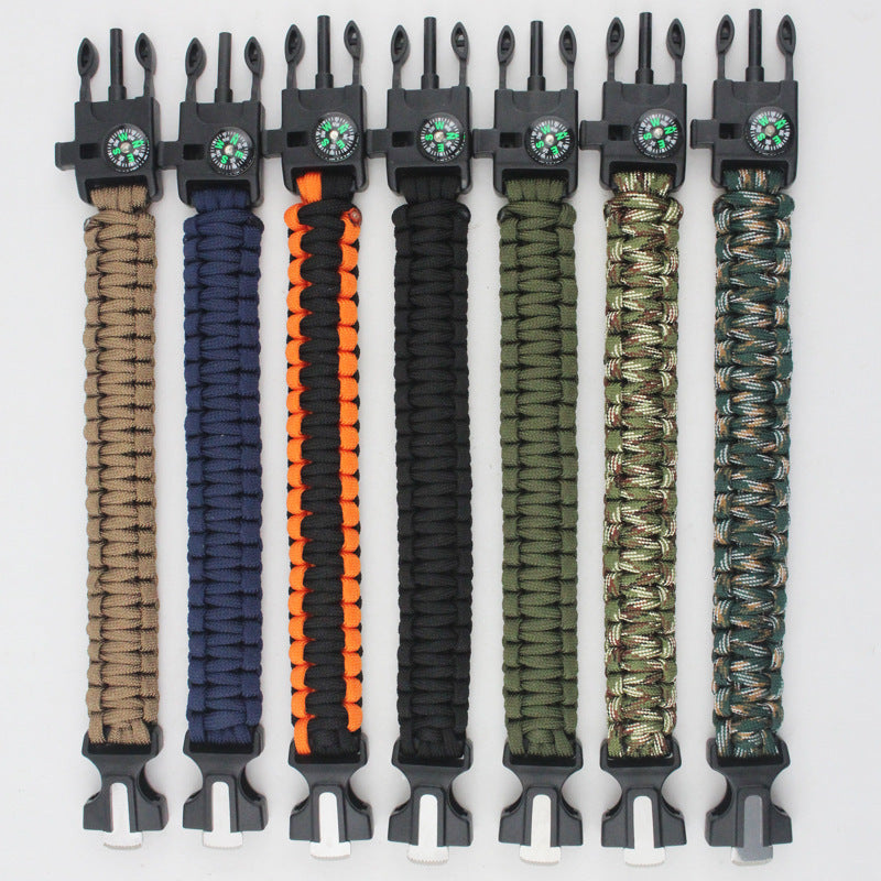 Whistle, Flintstone, Compass, Scraper, Reflective Strip Rope 5 in 1 Outdoor Survival Bracelet