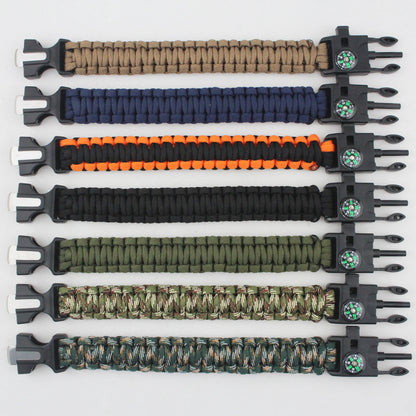 Whistle, Flintstone, Compass, Scraper, Reflective Strip Rope 5 in 1 Outdoor Survival Bracelet