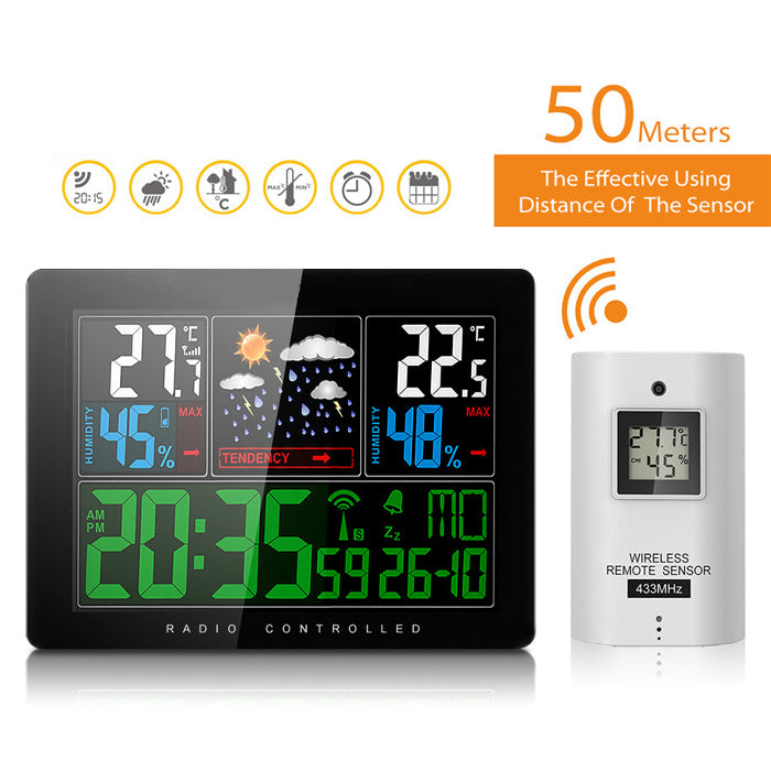 Temperature Humidity Wireless Weather Forecast Station Alarm and Snooze Thermometer Hygrometer Clock