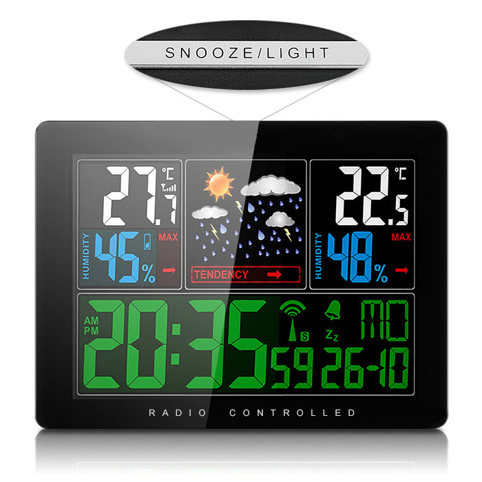 Temperature Humidity Wireless Weather Forecast Station Alarm and Snooze Thermometer Hygrometer Clock