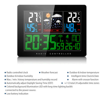 Temperature Humidity Wireless Weather Forecast Station Alarm and Snooze Thermometer Hygrometer Clock