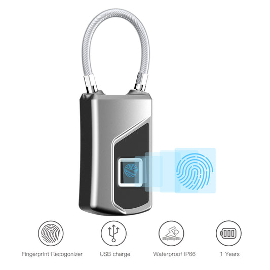 L1 USB Rechargeable Smart Keyless Fingerprint Lock IP65 Waterproof Anti-Theft Security Padlock