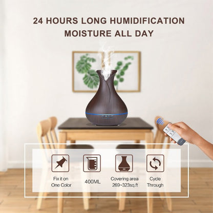 550ML Wood Grain Air Humidifier Vase Shape Mute Aroma Essential Oil Diffuser with Remote Control