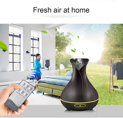 550ML Wood Grain Air Humidifier Vase Shape Mute Aroma Essential Oil Diffuser with Remote Control