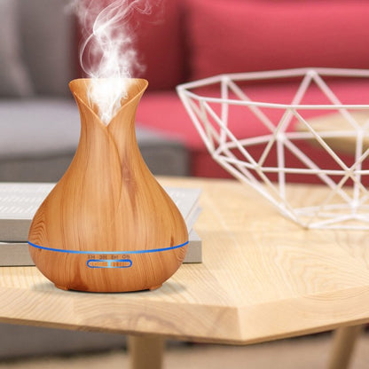 550ML Wood Grain Air Humidifier Vase Shape Mute Aroma Essential Oil Diffuser with Remote Control