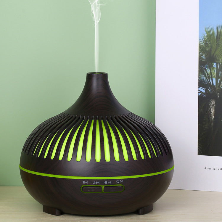 Colorful Atmosphere Lights Wood Texture Hollow Aromatherapy Humidifier with Remove Control