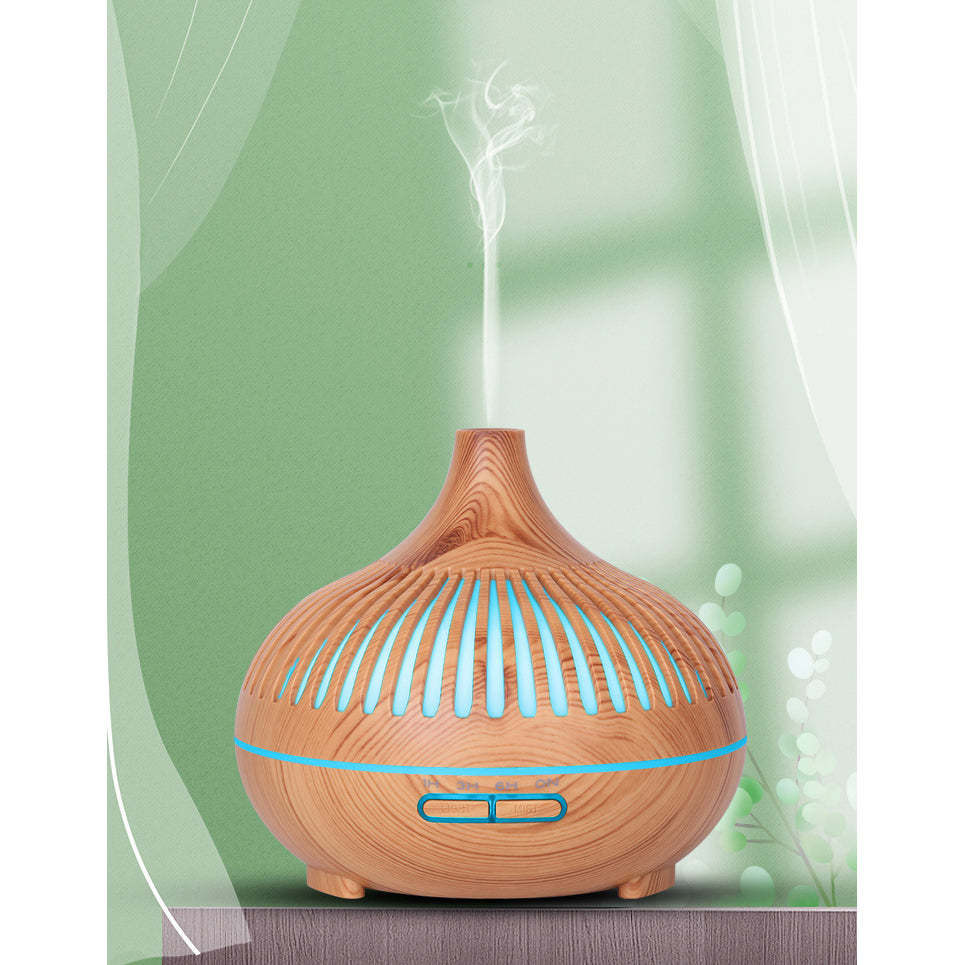 Colorful Atmosphere Lights Wood Texture Hollow Aromatherapy Humidifier with Remove Control