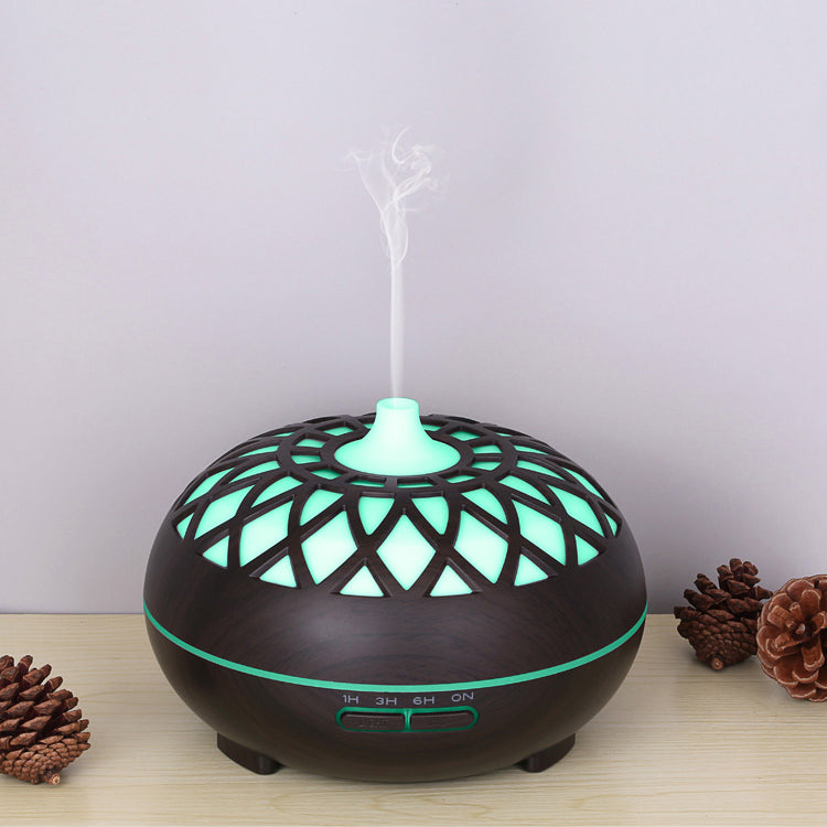 Colorful Atmosphere Lights Wood Texture Hollow Design Aromatherapy Humidifier with Remove Control