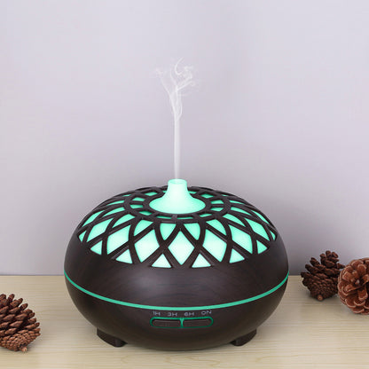 Colorful Atmosphere Lights Wood Texture Hollow Design Aromatherapy Humidifier with Remove Control