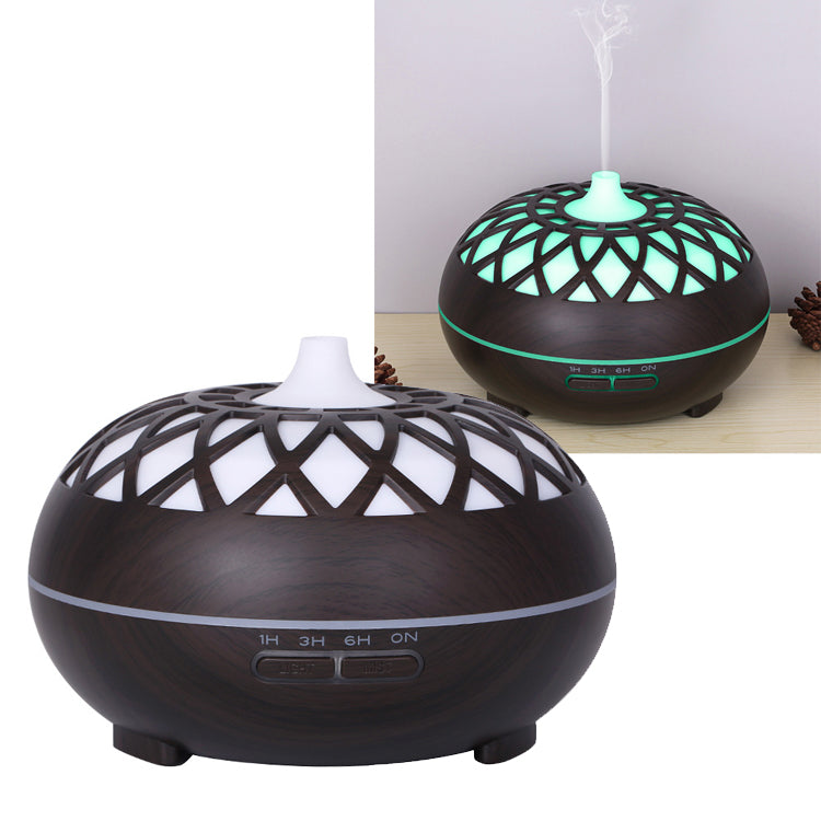 Colorful Atmosphere Lights Wood Texture Hollow Design Aromatherapy Humidifier with Remove Control