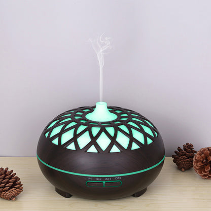 Colorful Atmosphere Lights Wood Texture Hollow Design Aromatherapy Humidifier with Remove Control