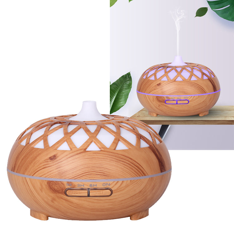 Colorful Atmosphere Lights Wood Texture Hollow Design Aromatherapy Humidifier with Remove Control