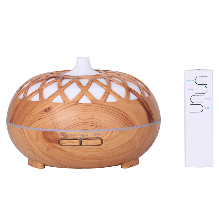 Colorful Atmosphere Lights Wood Texture Hollow Design Aromatherapy Humidifier with Remove Control