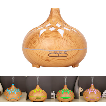 350ML Wood Grain Hollow Design Aroma Humidifier Ultrasonic Cool Mist Humidifier with 7 Color Lights