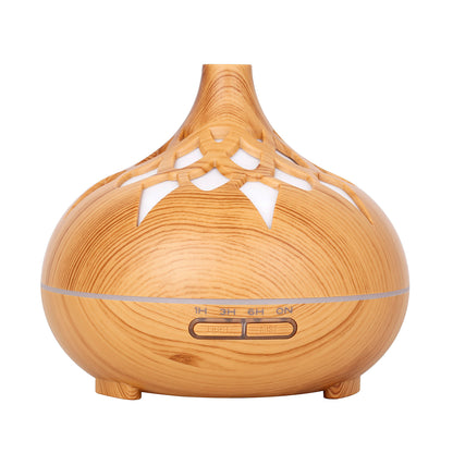 350ML Wood Grain Hollow Design Aroma Humidifier Ultrasonic Cool Mist Humidifier with 7 Color Lights