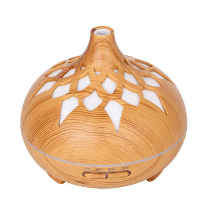 350ML Wood Grain Hollow Design Aroma Humidifier Ultrasonic Cool Mist Humidifier with 7 Color Lights