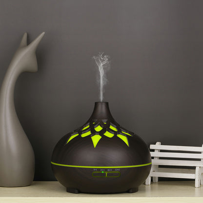 350ML Wood Grain Hollow Design Aroma Humidifier Ultrasonic Cool Mist Humidifier with 7 Color Lights