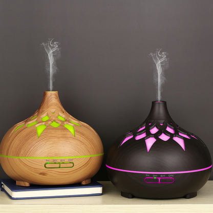 350ML Wood Grain Hollow Design Aroma Humidifier Ultrasonic Cool Mist Humidifier with 7 Color Lights