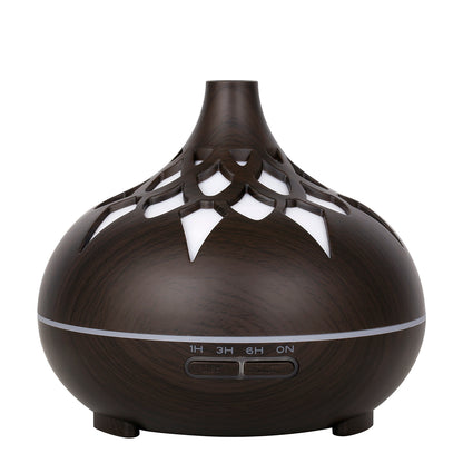 350ML Wood Grain Hollow Design Aroma Humidifier Ultrasonic Cool Mist Humidifier with 7 Color Lights