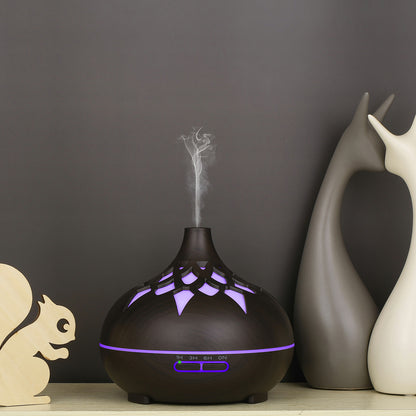 350ML Wood Grain Hollow Design Aroma Humidifier Ultrasonic Cool Mist Humidifier with 7 Color Lights