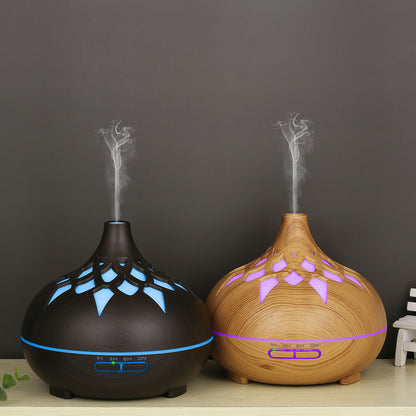 350ML Wood Grain Hollow Design Aroma Humidifier Ultrasonic Cool Mist Humidifier with 7 Color Lights