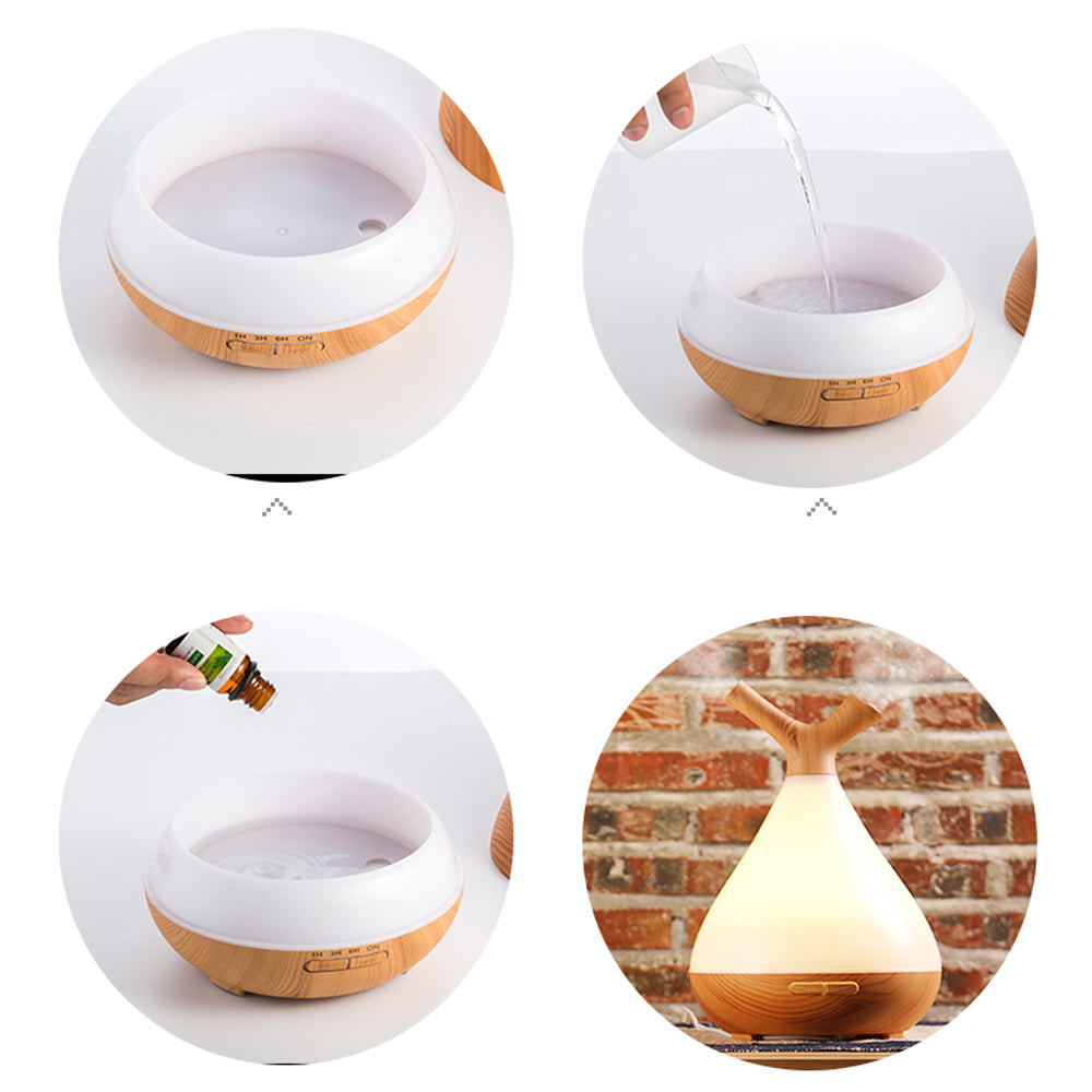 Household Mute Aroma Diffuser 7 LED Color Branch Wood Grain Aromatherapy Humidifier with 400ML Water Bottle