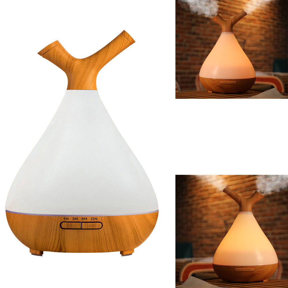 Household Mute Aroma Diffuser 7 LED Color Branch Wood Grain Aromatherapy Humidifier with 400ML Water Bottle