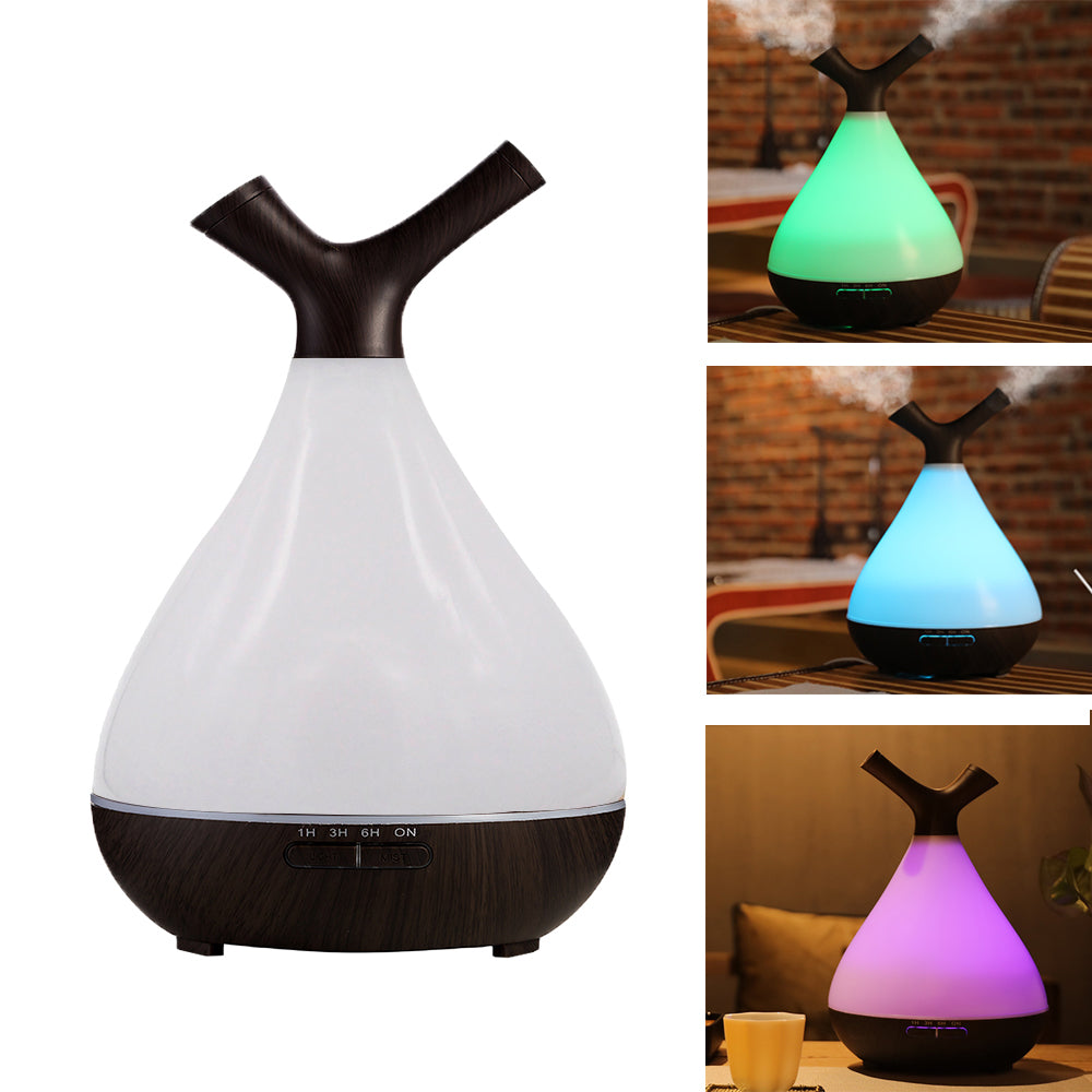 Household Mute Aroma Diffuser 7 LED Color Branch Wood Grain Aromatherapy Humidifier with 400ML Water Bottle