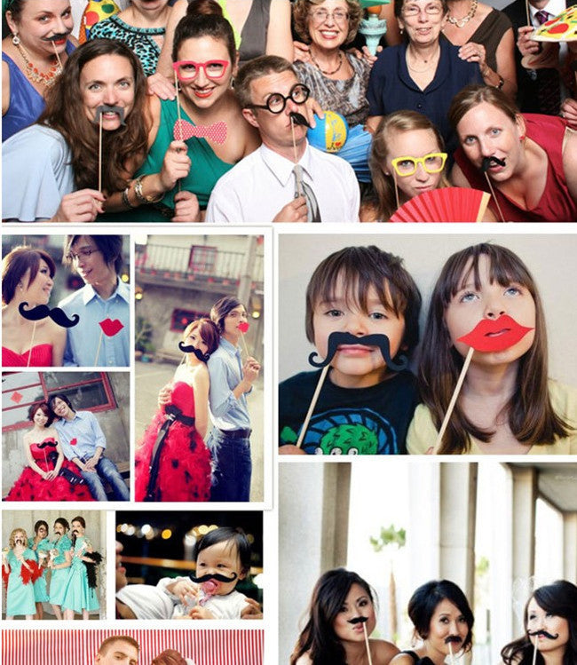 58PCS Photo Booth Props Mustache Lip Bowknot DIY Kit for New Year Christmas