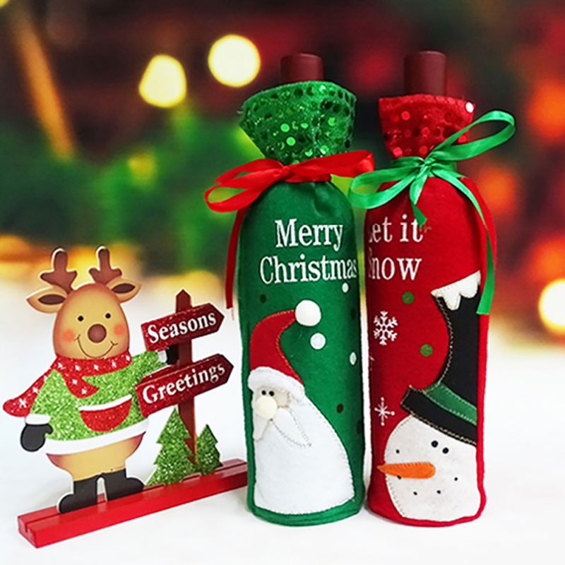 2Pcs/Set Christmas Santa Claus Snowman Wine Bottle Cover Holder Bag Party Decoration, Size: 30 x 12.5cm