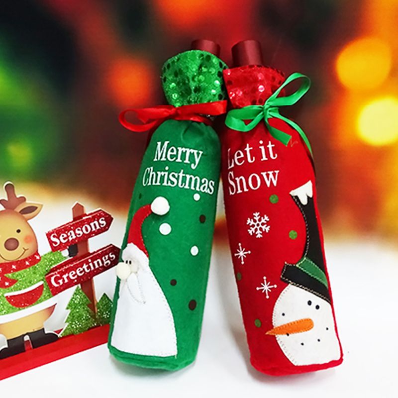 2Pcs/Set Christmas Santa Claus Snowman Wine Bottle Cover Holder Bag Party Decoration, Size: 30 x 12.5cm