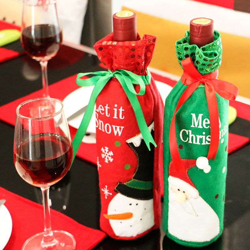 2Pcs/Set Christmas Santa Claus Snowman Wine Bottle Cover Holder Bag Party Decoration, Size: 30 x 12.5cm